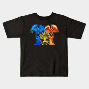 Fantasy Fire And Ice Phoenix Gold Tree Of Life Kids T-Shirt